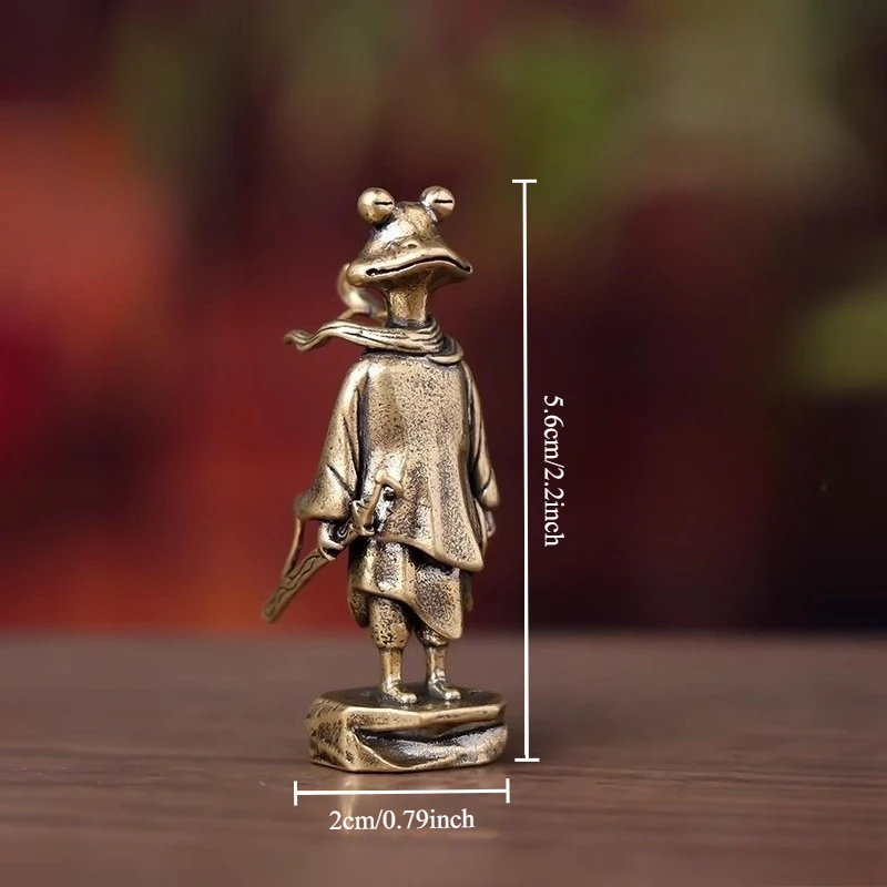 Vintage Brass Anthropomorphic Frog Figurine, Standing Frog In Ancient Robe Statue, Desktop Tea Pet Ornament,