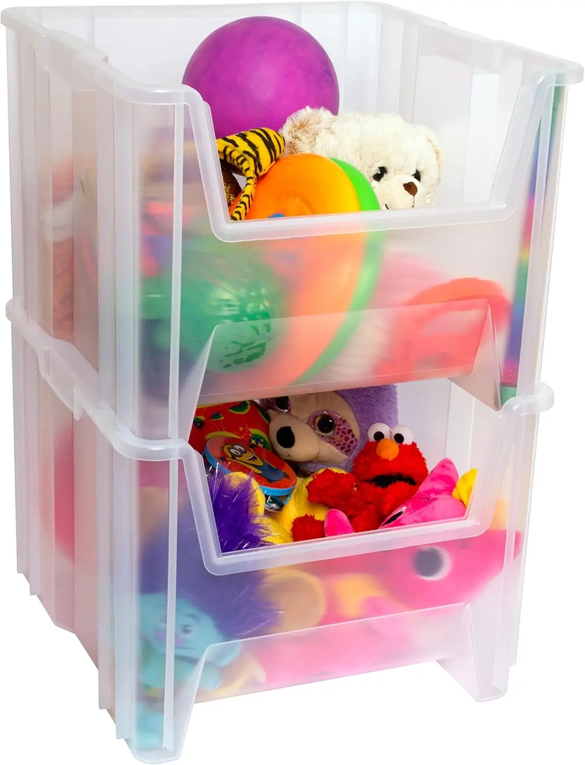 Heavy Duty Stackable Clear Plastic Storage Bins, 2-Pack with Open Front Design for Easy Access