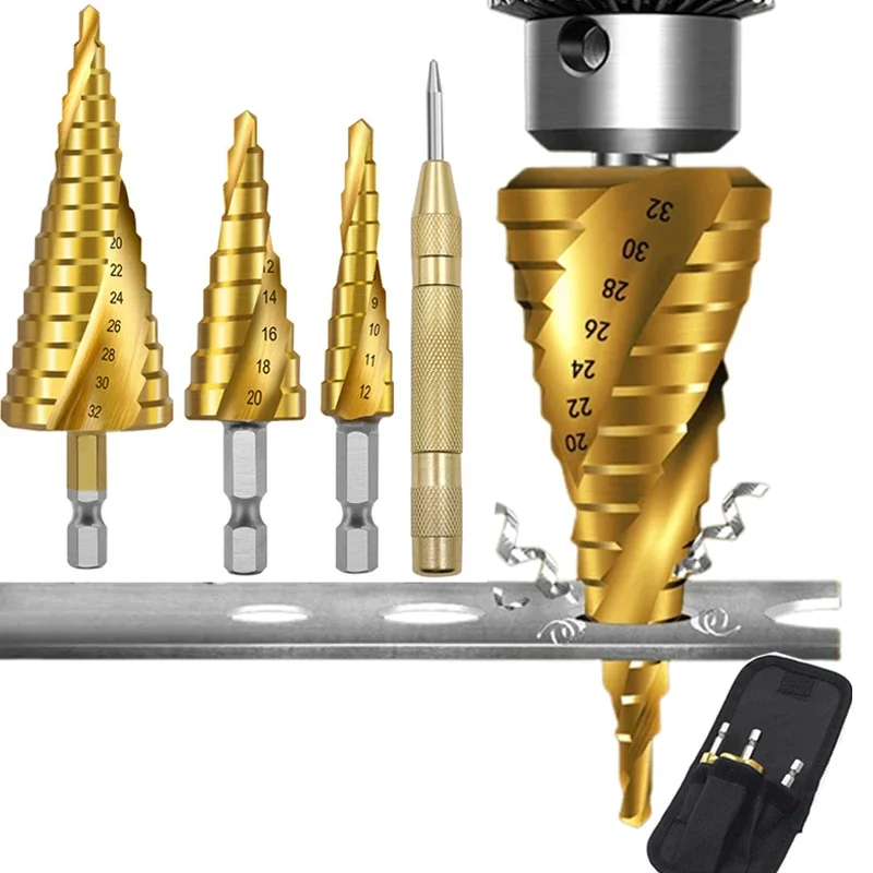 

3pcs Spiral Grooved Drill Bits 3-12 4-12 4-20 Drilling Power Tool Metal Stainless Steel Wood Hole Opener Cone Fast Drill Bit Set
