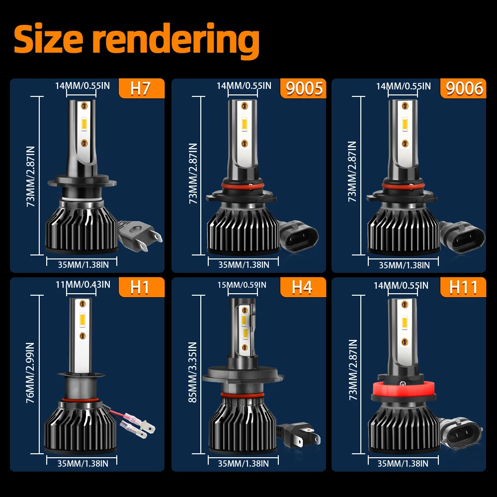Canbus LED 9005/HB3 9006/HB4 H1 H7 H11 Hi/Lo Beam 30000LM HiGh Power 6000K رقائق CSP بيضاء مزدوجة الجانبين مع مروحة 2 قطعة #3