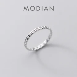 Modian Fashion Minimalist Twist Chain Ring for Women Authentic 925 Sterling Silver Simple Finger Ring Korea Style Fine Jewelry