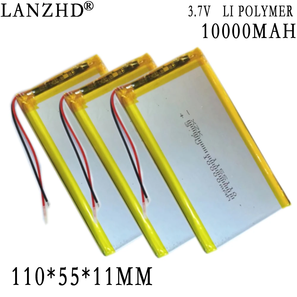 1-20pcs 3.7V Polymer lithium battery 10000mAh Large capacity For Tablet computer, Mobile power supply DIY batteries 1155110