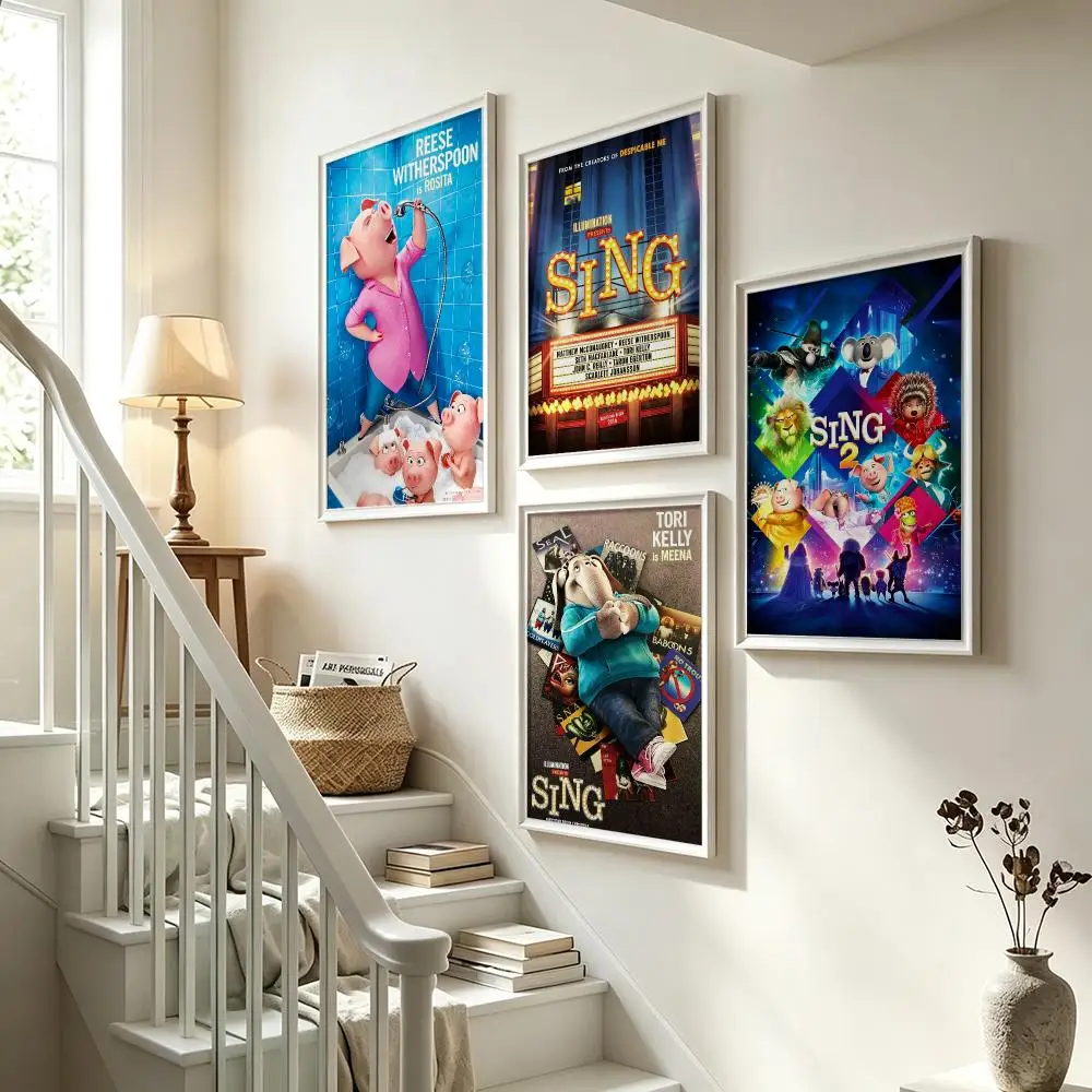 movie Sing Poster Poster HD Waterproof Self-adhesive Art Print Wall Decor for Bedroom Living Room Gift