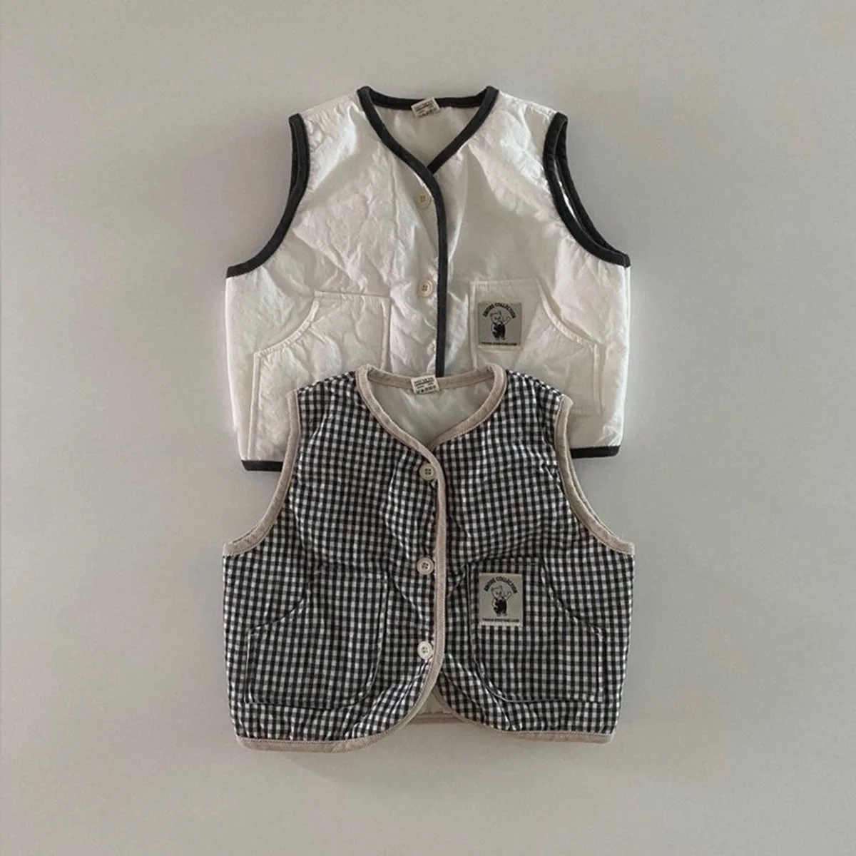 Children Autumn Winter Costume Toddler Girl Plaid Sleeveless Cardigan Vest Boy Baby Cotton Casual Tops Infant Fashion Waistcoat