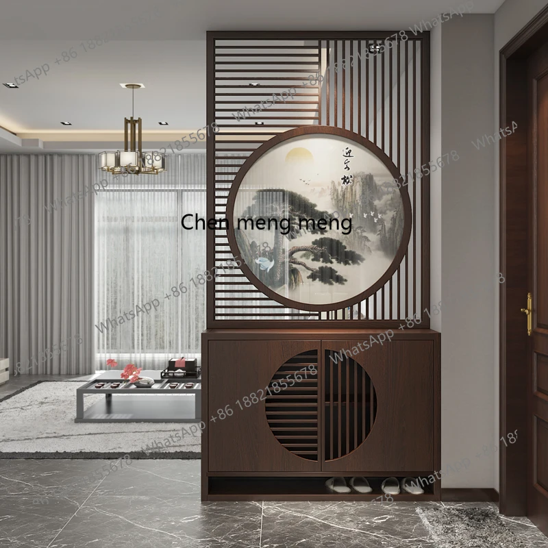 

New Chinese-style screen partition cabinet, solid wood log shielding, entrance cabinet, rack, shoe cabinet integrated