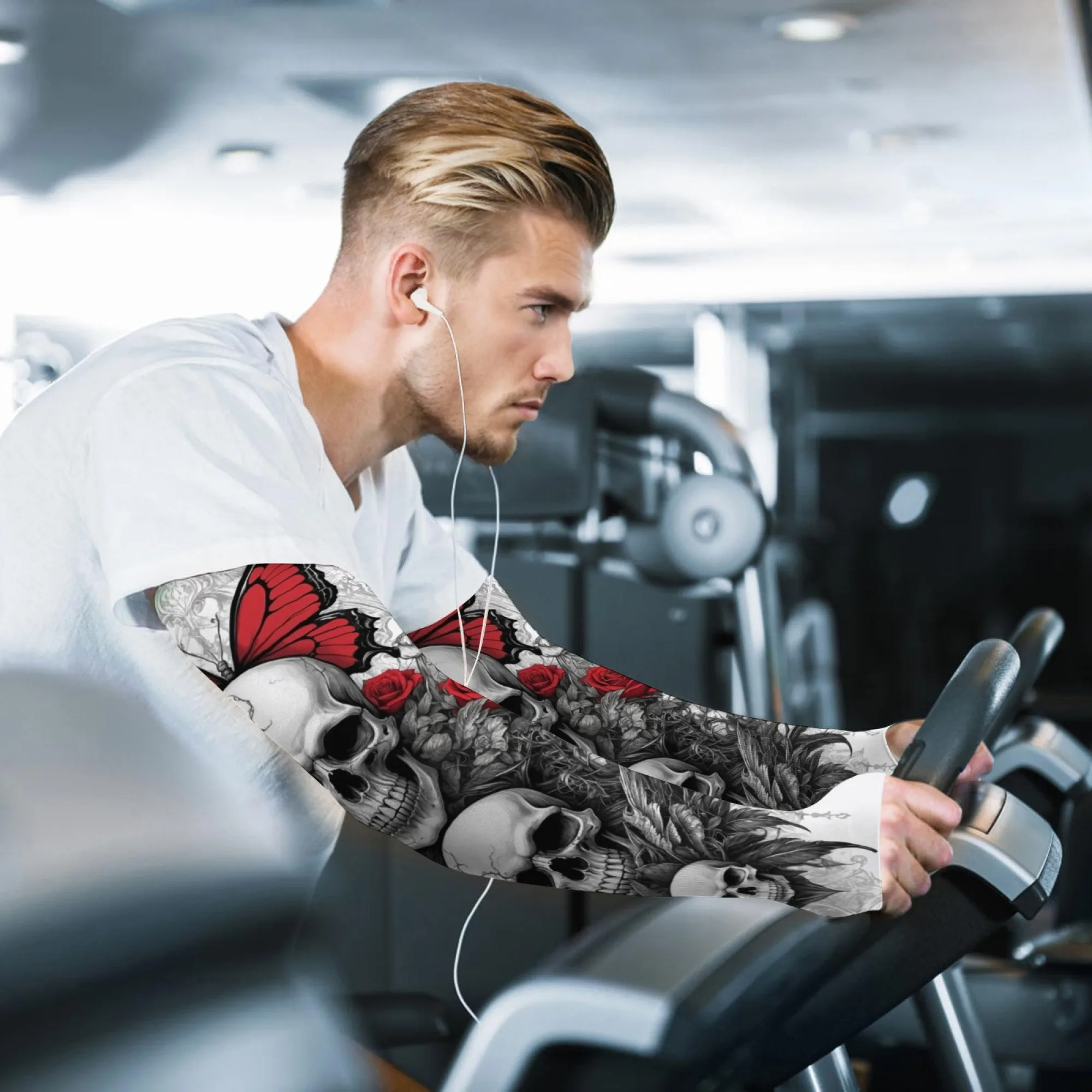 Mangas de hielo para hombre con diseño de calavera gótica, arte rosa, mangas de brazo Retro para mujer, protección solar, refrigeración, mangas deportivas para exteriores, suaves y transpirables