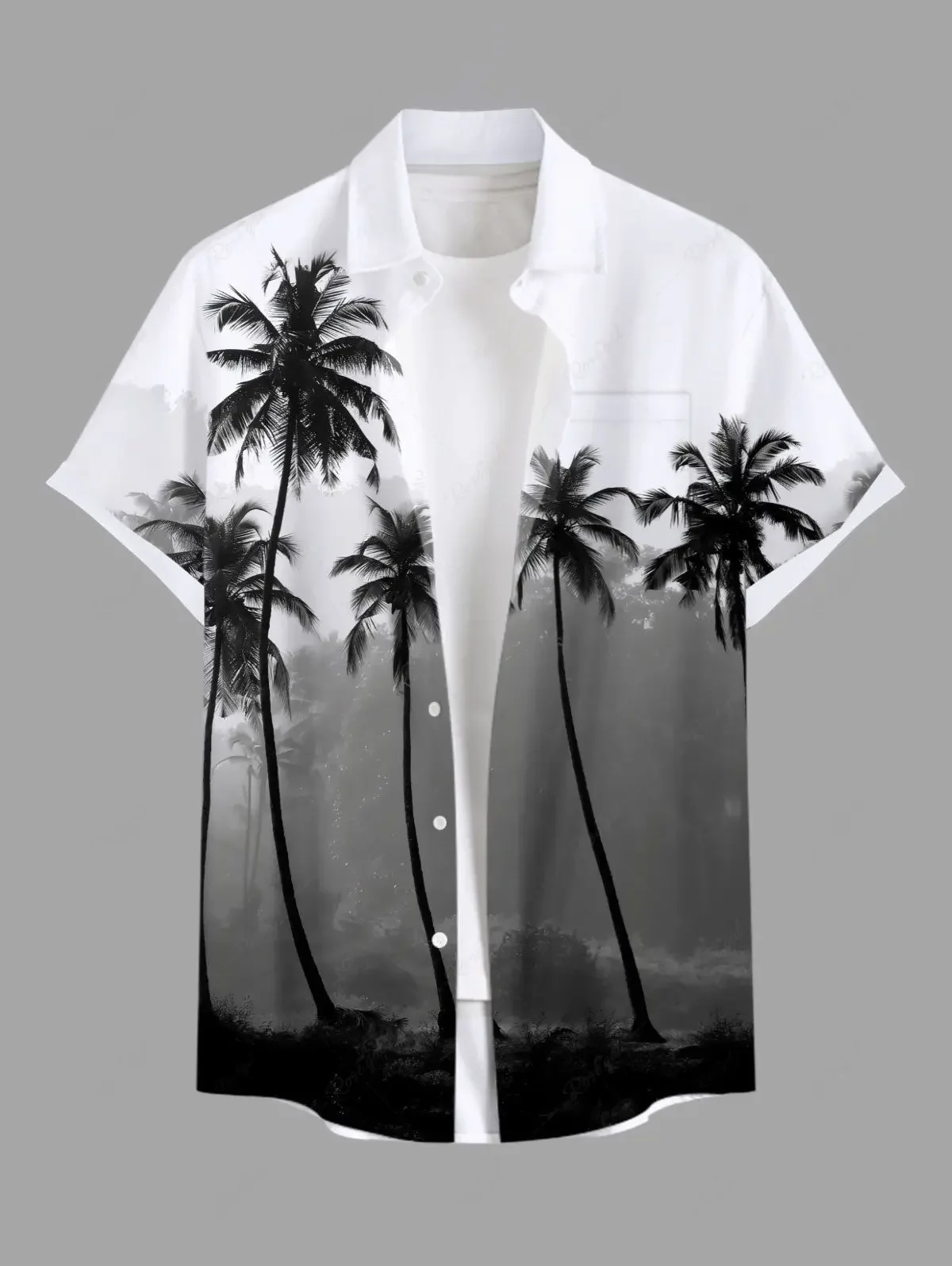 Lightweight Button Down Hawaiian Shirts Multi-scene Casual Tops, Retro Distressed Tropical Palm Art Print