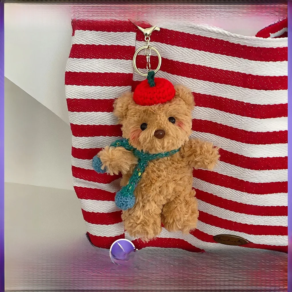 cute-christmas-teddy-bear-plush-hat-scarf-bear-keychain-backpack-pendant-universal-for-14-years-old-velvet-fabric-toy