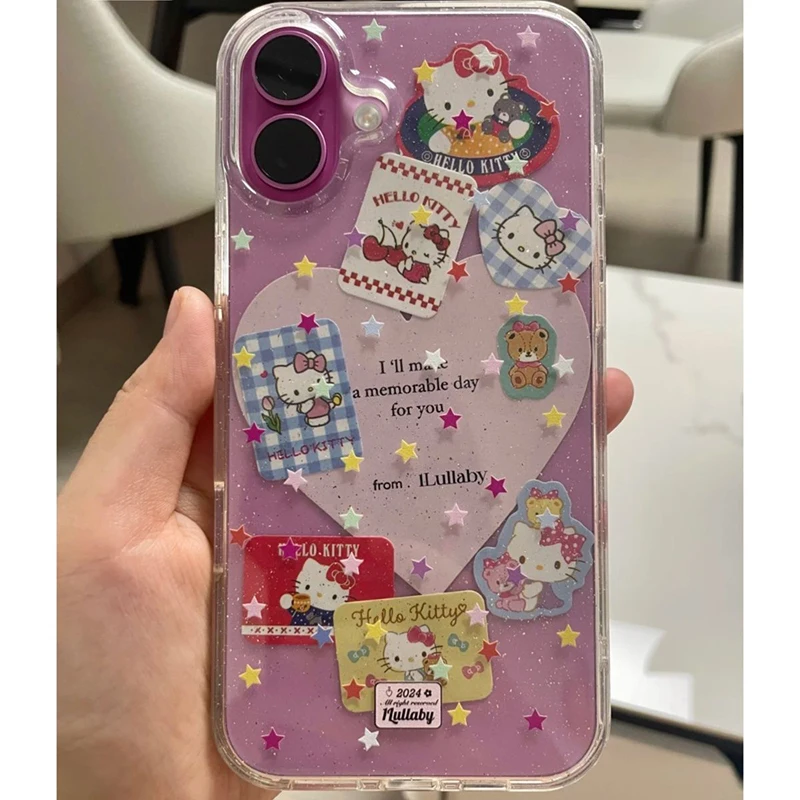 New Sanrio Kawaii Anime Hello Kitty Anti-Fall Mobile Phone Case Cute Sweet Iphone 16 Cartoon Iphone Case Lovely Gifts for Girls