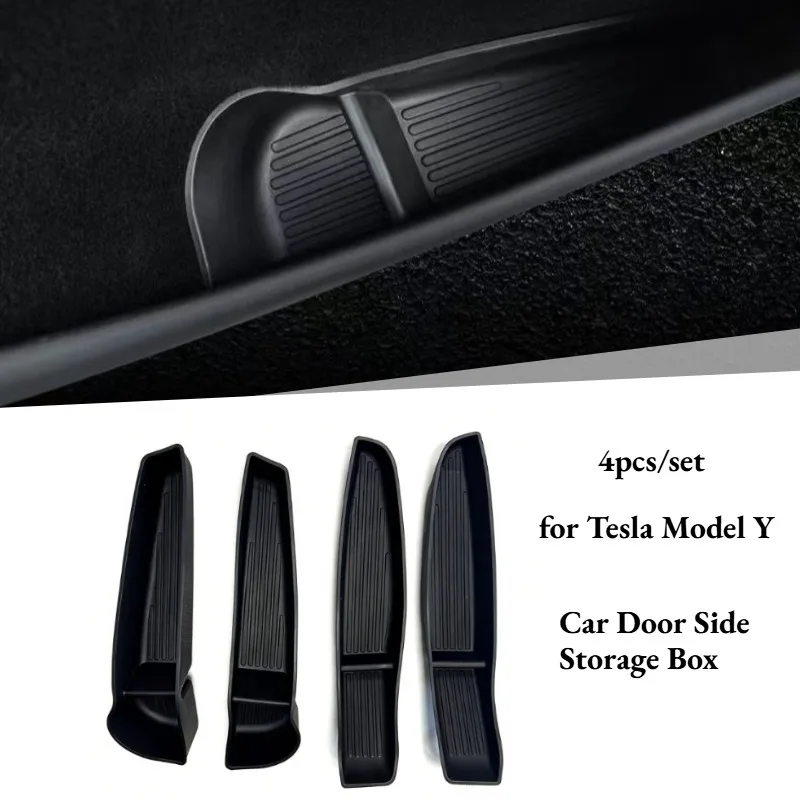 4pcs/set for Tesla Model Y Juniper 2025 Car Door Side Storage Box Front Rear TPE Door Handle Storage Organizer Tray Auto Parts
