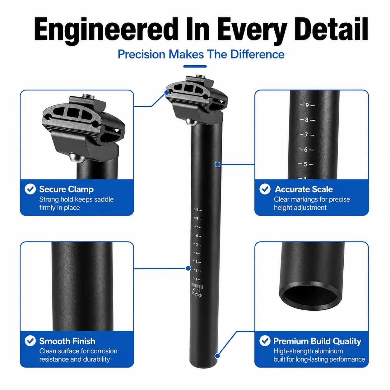 Fahrrad-Sattelstütze 25,4/27,2/30,4/30,8/31,6 X 300mm Aluminium Verstellbare Sattelstütze für MTB Rennrad BMX – Detail 4