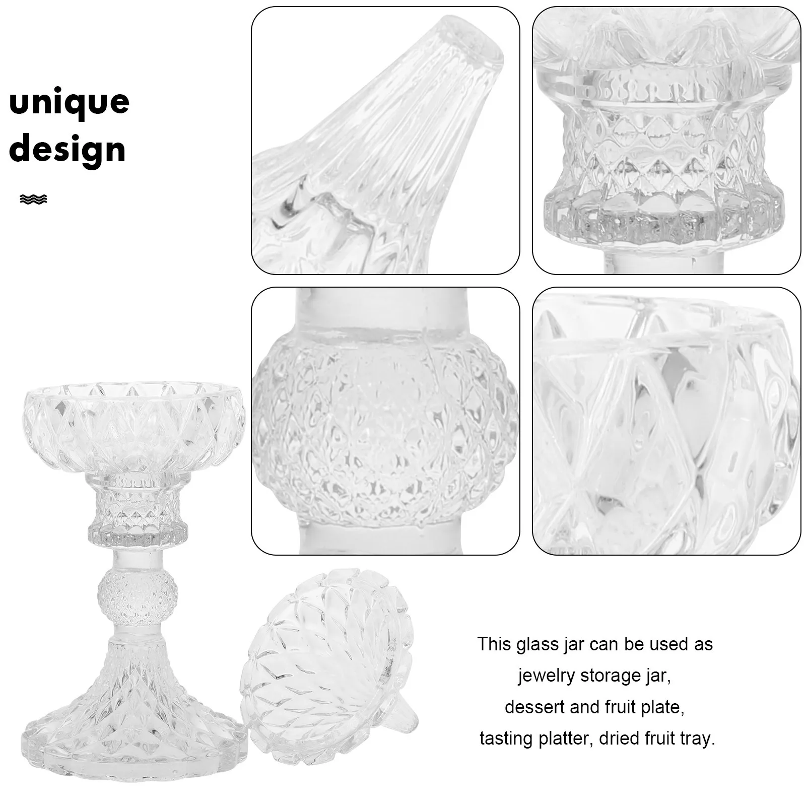 

European Style Embossed Glass Jewelry Storage Jar High Footed Design Dessert Fruit Dish Dried Fruit Tray Snack Holder Decorative