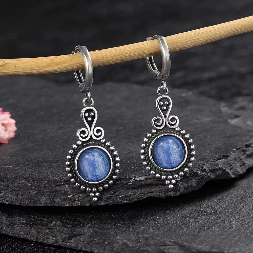 925 Sterling Silver Natural Kyanite Drop Earrings for Women Wedding Gifts Jewelry Vintage Hoop Earrings