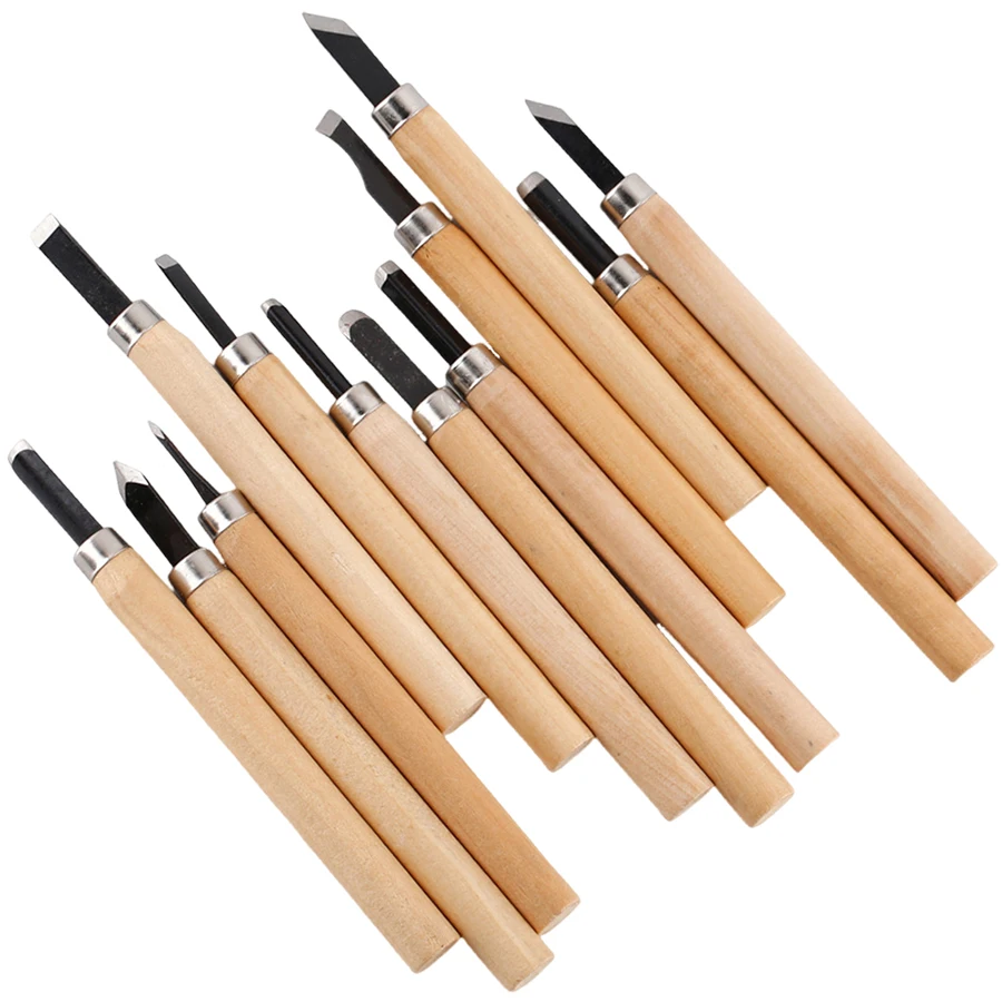 

6-12pcs High Manganese Steel Engraving Knife with Wooden Handle Professional Handmade Wood Carving Chisel Tools Kit