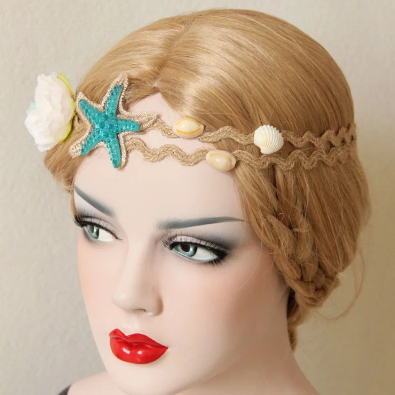 Beach vacation starfish flowers shells hair band forehead wreath forest photography travel headwear
