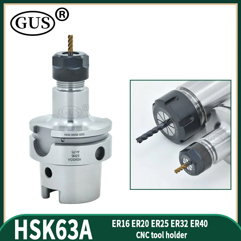 HSK63A Tool Holder HSK63 ER ER16 ER20 ER25 ER32 ER40 HSK Spindle ER Collet Chuck CNC Engraving Machine Milling Lathe Tools