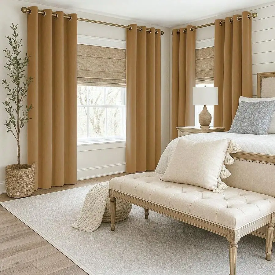 Velvet Eyelet Curtains 90% Light Blocking Windproof Soft Comfortable For Living Room Bedroom