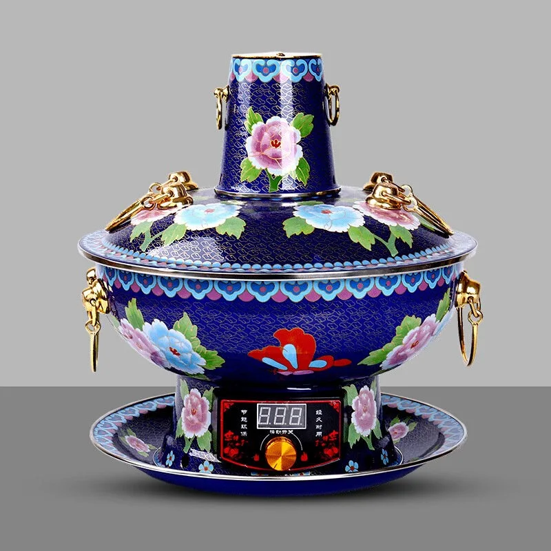 Hot pot old-fashioned pure copper pot household enamel charcoal mandarin duck copper hot pot