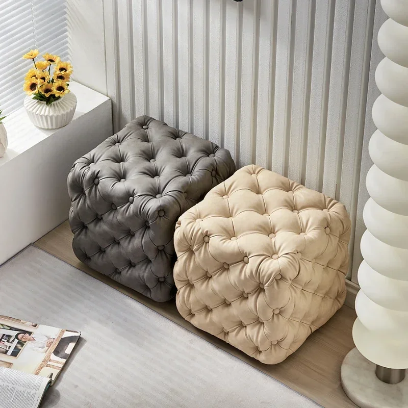 Light Luxury Pull Buckle Step Stool Modern Flannelette Hallway Ottoman Versatile and Practical Shoe Bench Chic Home Furniture