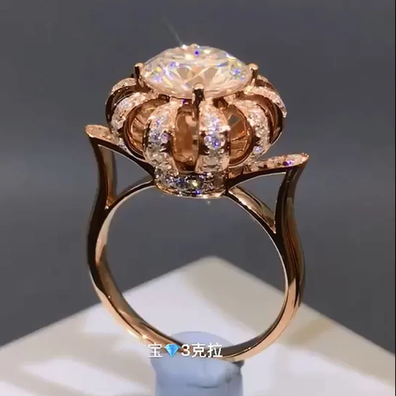 6 7 8 9 10Carat 18K Rose Gold Moissanite Diamond Ring Rotate Crown Luxury Classic Women Wedding Party Engagement Anniversary