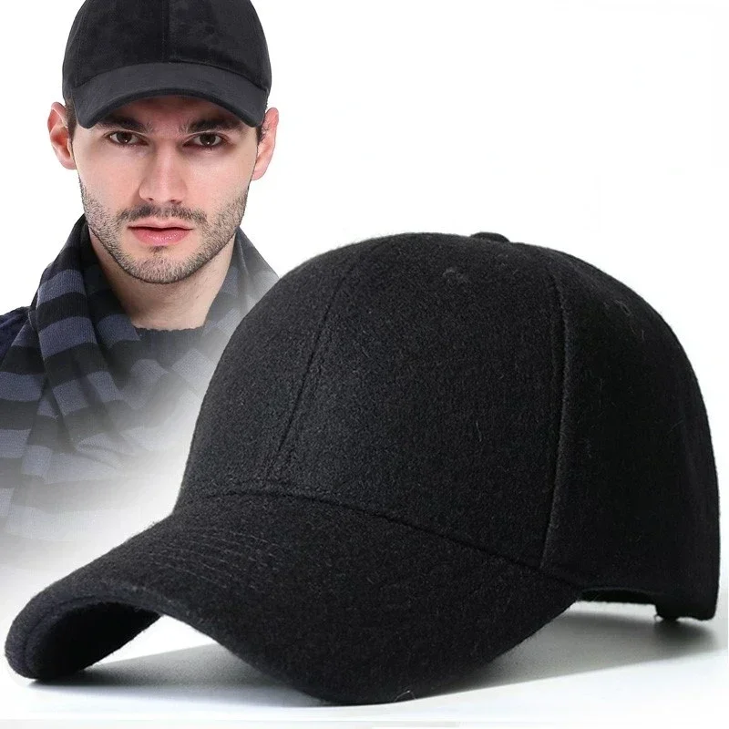 Men's Baseball Cap Wool Winter Hat 2021 Thickened Big Head Circumference Hat Fashion Warm Trucker Cap Outdoor Sport Dad Hat