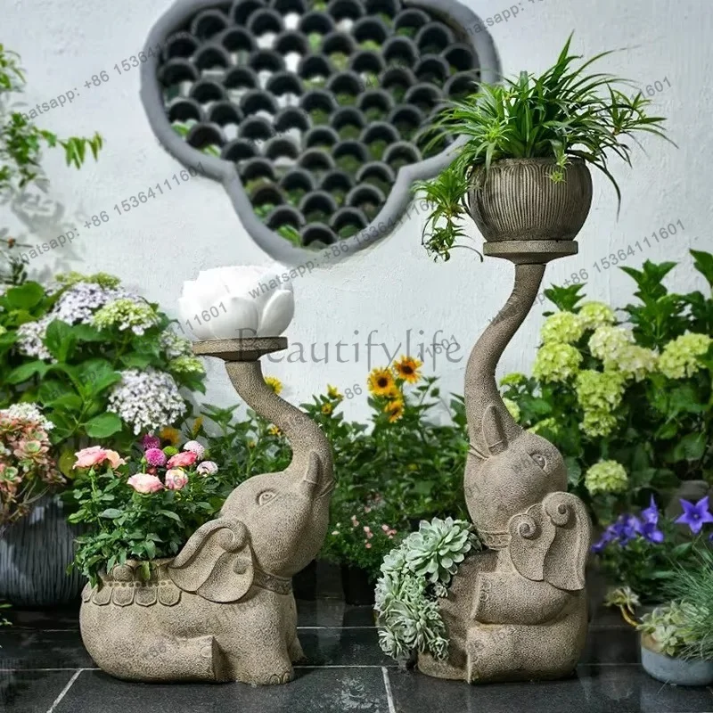FG imitation stone elephant flower pot ornament creative outdoor garden animal sculpture courtyard garden lawn decoration