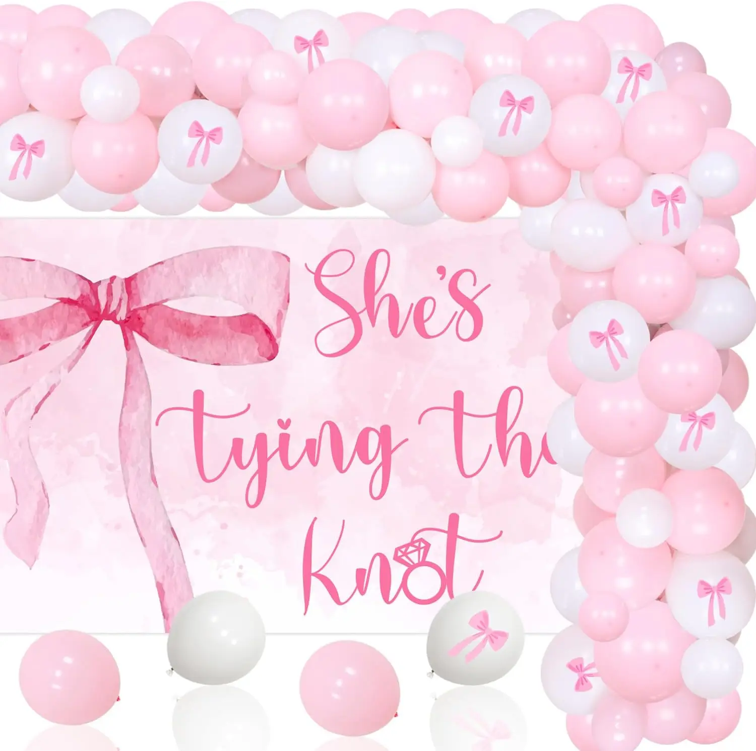 Sursurprise She's Tying The Knot Bachelorette Party Decorations Pink Bow Bridal Shower Backdrop Balloon Garland Party Suppplies