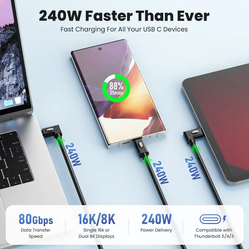 80Gbps Spring Telescopic USB5.0 Type-C Male to Female Extension Line 16K 60HZ Lightning Multifunctional Fast Charging Line 240W