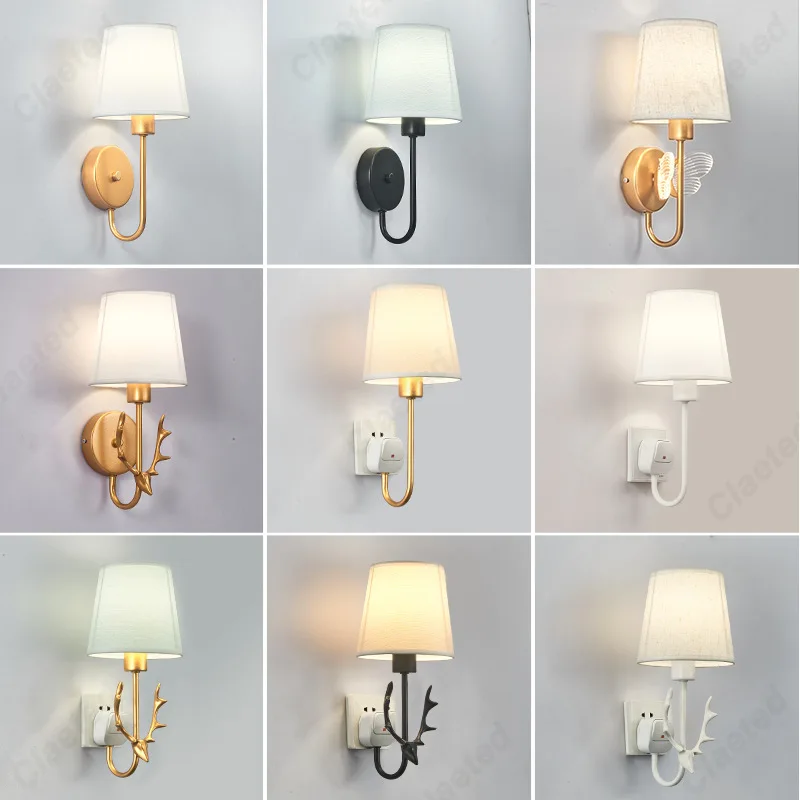 

Creative LED Fabric Lampshade E14 Wall Lamp Bedroom Bedside Lamp Living Room Hallway Hotel Wall Lamp Decoration Fixture