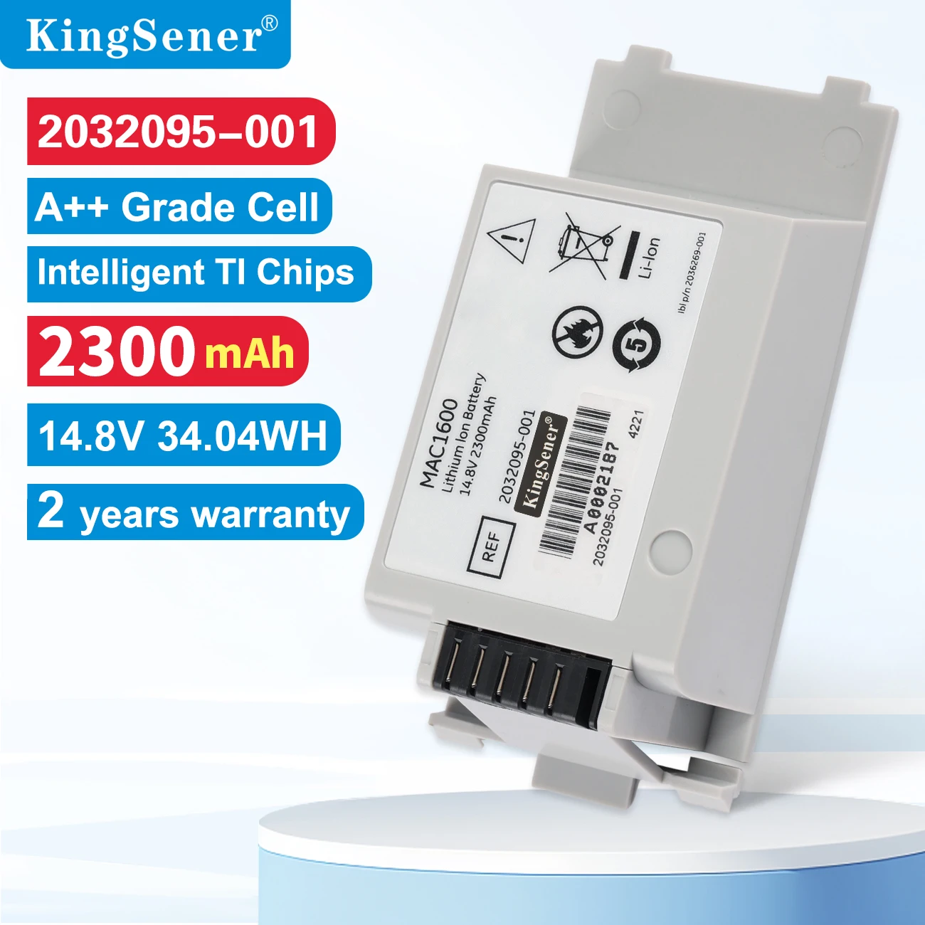KingSener REF 2032095-001 Replacement Battery For GE Healthcare MAC1600 ECG Electrocardiograph Machine 14.8V 2300mAh
