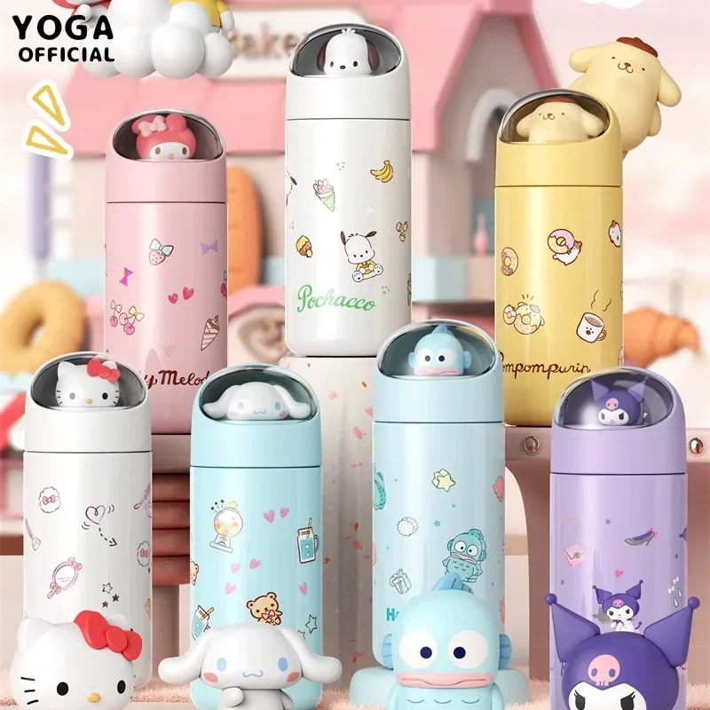 

Sanrio чашка 350 мл Kawaii Cinnamoroll MyMelody Purin Термочашка аниме мультфильм HelloKitty чашка Изолированная бутылка для воды подарок для девочки