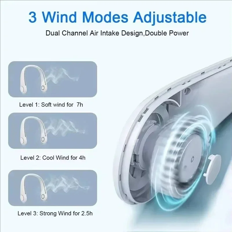 Portable Bladeless Neck Fan Rechargeable Personal Cooling Fan 5-Speed Quiet Wearable Fan for Travel Sports Outdoor