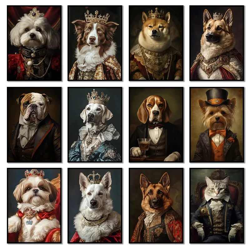 Aristocratic Llama Corgi Duck Tiger Victorian Animal Portraits Poster Royal Cat Canvas Painting Print Wall Art Room Home Decor