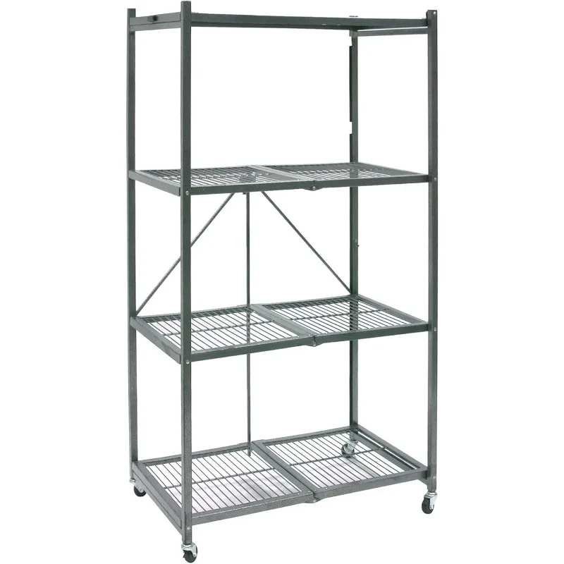 

Origami 4 Tier Folding Shelves, Storage Shelving Rack Unit with Wheels, Gray