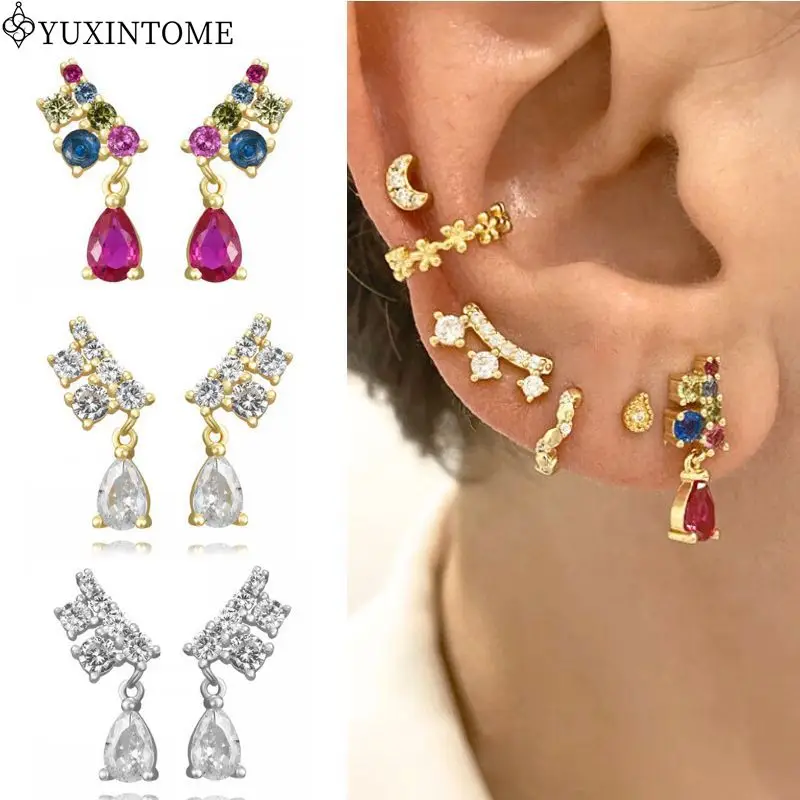 

925 Sterling Silver Ear Needle Colorful Symmetrical multi-zirconia Water Drop Pendant Earrings For Women Fashion Wedding Jewelry