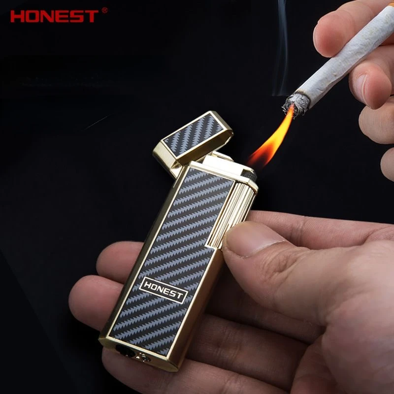 New Honest Butane Gas Windproof Lighter Portable Sliding Ignition Metal Grinding Wheel Lighter Men\'s Smoking Gift Gadget