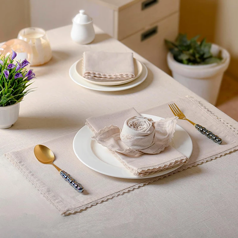 Elegant Decorative Cloth Napkins with Lace Square Washable Reusable Fabric for Kitchen Wedding Party Christmas Table Decorations