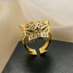 NEWBUY High Quality Fashion Statement Big Animal Ring For Women Girl Party Jewelry Gold Color Zircon Leopard Open Ring Wholesale