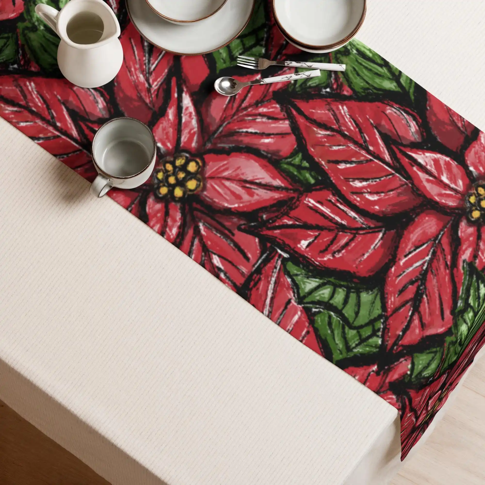 Flower New Year Christmas Hashanah Flower Line Vintage Table Runner Flowers Home Decor Dia De Los Muertos Party Table Decoration
