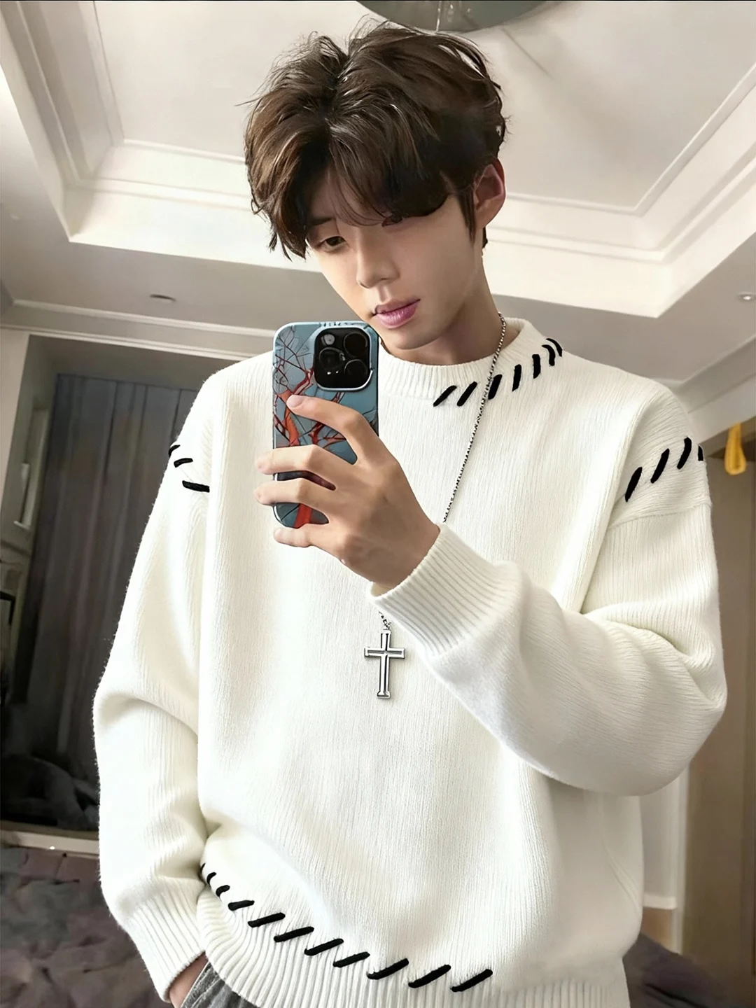 

Мягкий вязаный свитер с круглым вырезом для мужчин, зимний базовый слой, ручная вязка, утолщенный, повседневный, комфортный, свободный крой, трикотаж