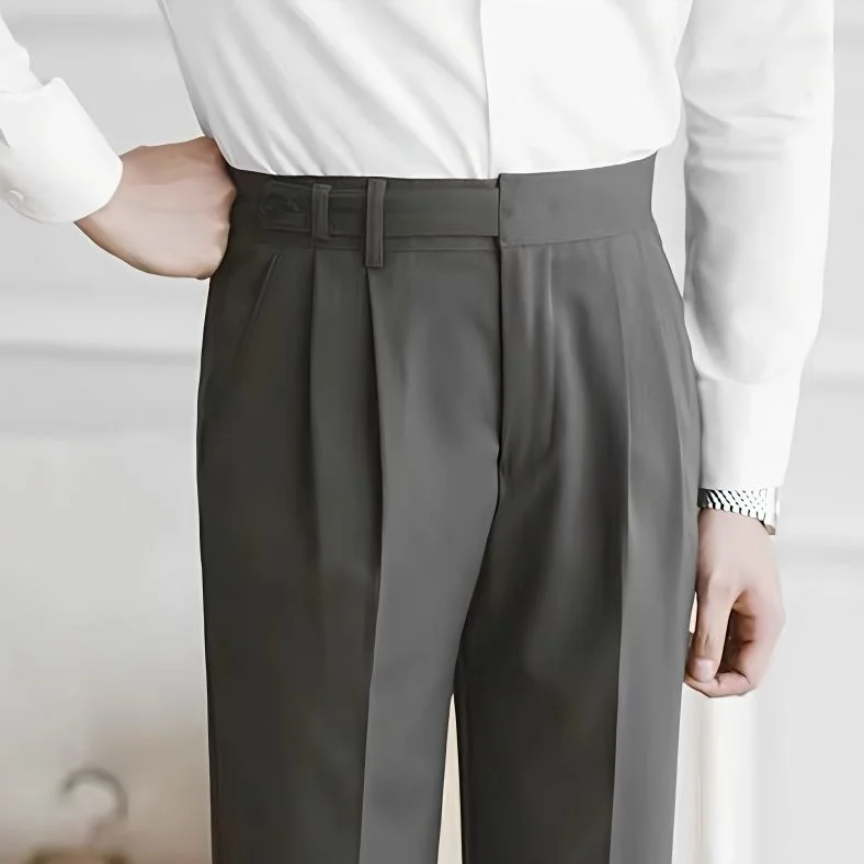 Summer Thin Button Business Tapered Trousers Apricot Versatile Naples Casual High Waist Suit Pants For Men Gray Black Korea