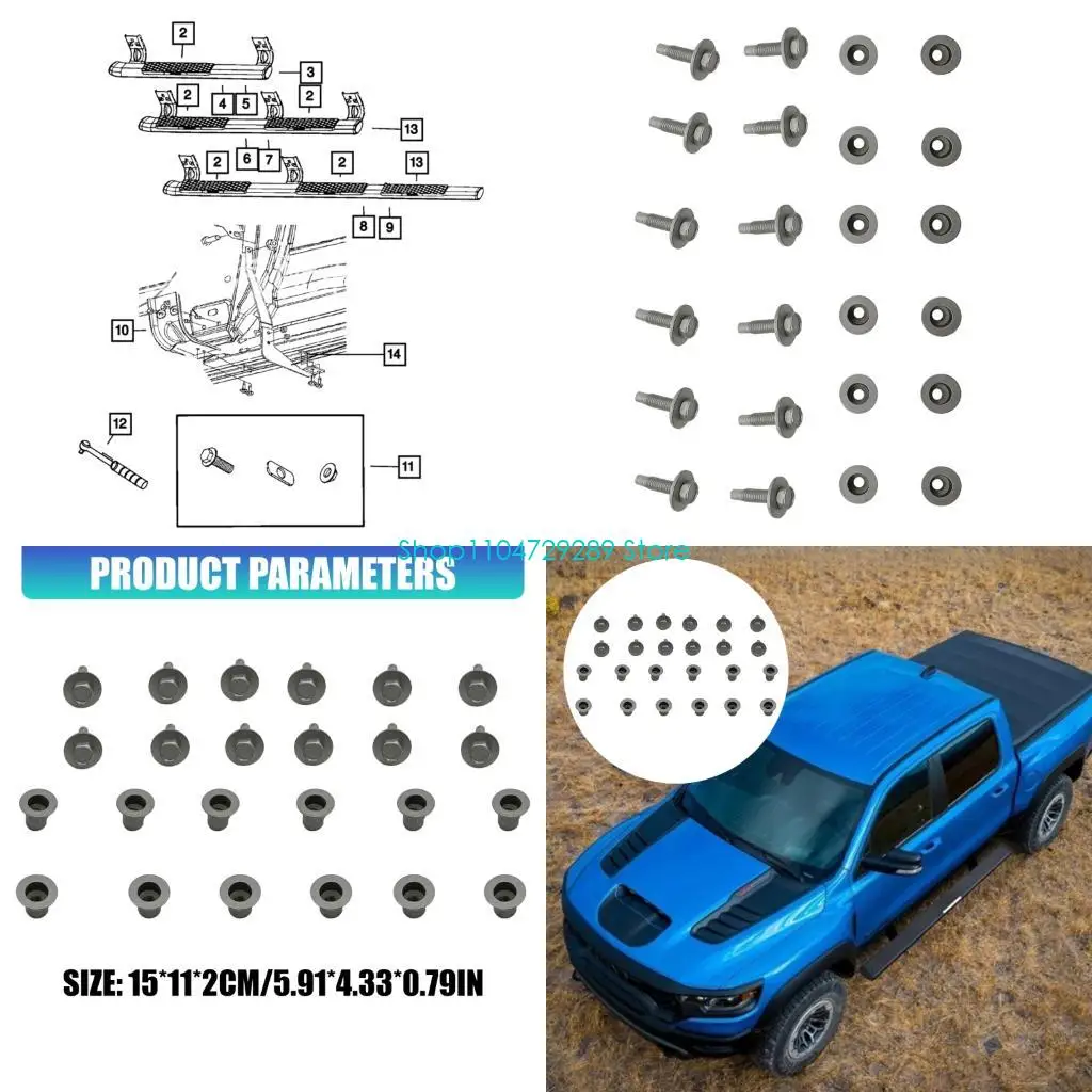 D8KE Replacement Running Board Fastener 68044460AA, Steel Bolts and Inserts for Side Step Mounting Service and Part Update Tasks