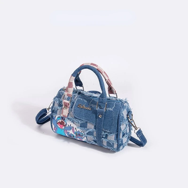 Cute Stitch Ladies New Fashion Versatile Personality Interesting Creative Cartoon Pattern Denim Hole Stitching Handbag Crossbody