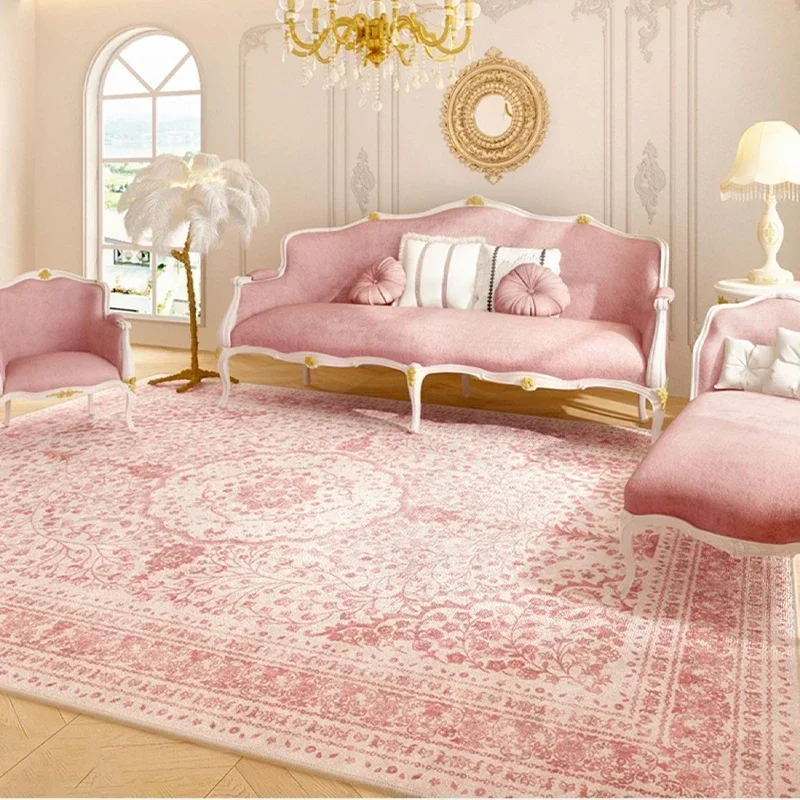 Living Room Carpet Pink Retro Carpets Soft Foot Mat Bedroom Bedside Floor Mats Advanced Light Luxury Home Decoration Rug 거실 카펫