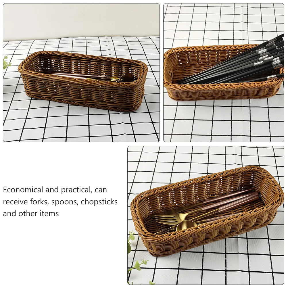 

Plastic Rattan Storage Box Basket 28x11x7cm Brown Chopsticks Tableware Holder Forks Storage Kitchen Tableware Holder