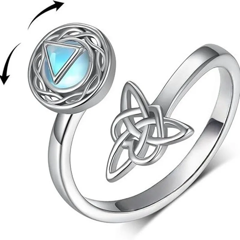 SMJEL Spinning Moonstone Vintage Adjustable Rings Hollow Ring for Women Index Finger Statement Jewelry