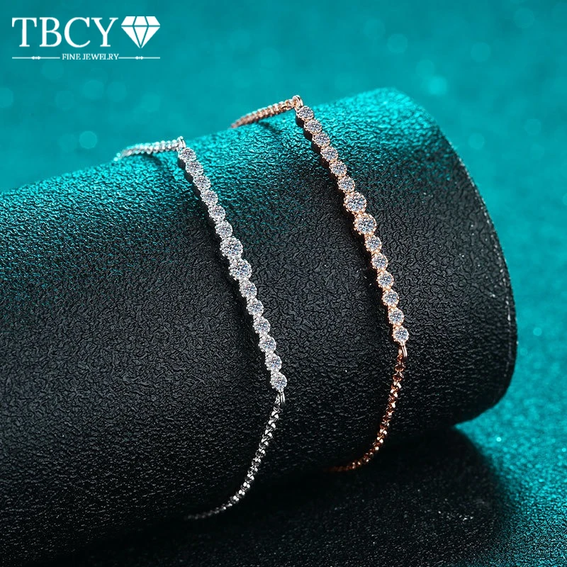 

TBCYD 0.24cttw Moissanite Bracelets 925 Sterling Silver Chain for Women Party Fine Jewelry