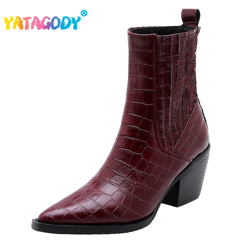 

YATAGODY Size 33-45 Women Ankle Boots Vintage Chunky High Heels Shoes Woman Winter Western Boots Pointed Toe Casual Office Dress