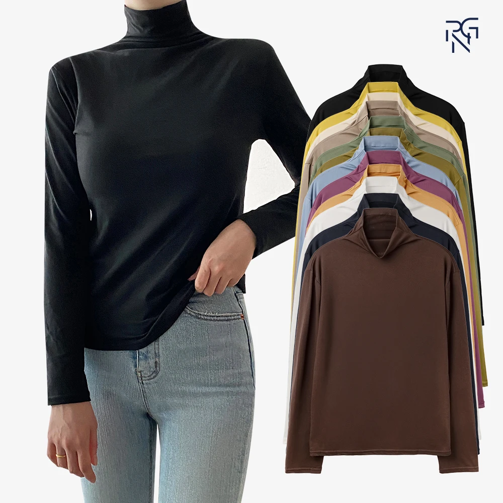 Paragona Camiseta de manga larga de spandex con medio cuello alto suave para mujer primavera/otoño 12 colores