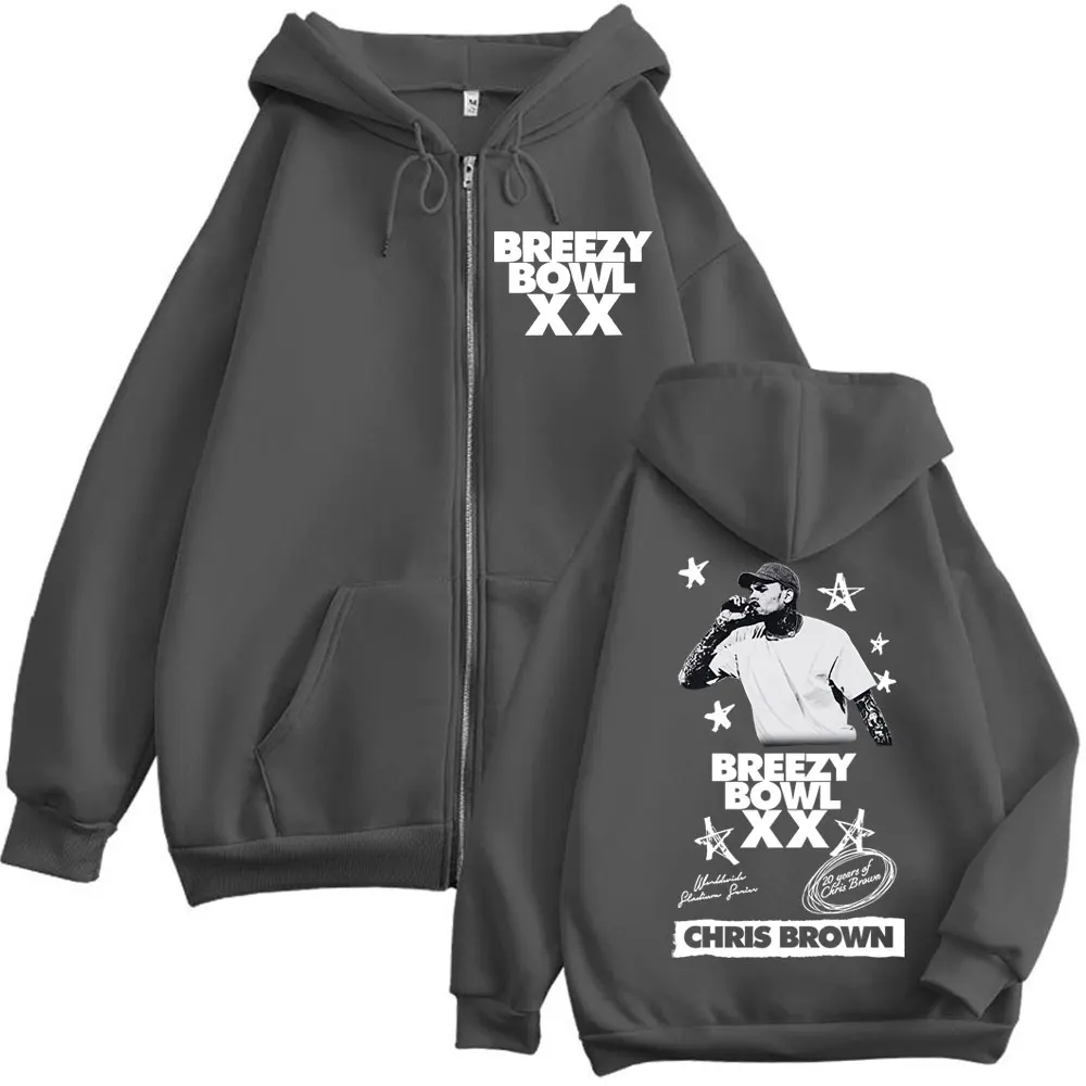 Chris Brown Breezy Bowl XX Tour 2025 Merch Zipper Hoodie Fashion Hip Hop Vintage Zip Up Sweatshirt Men Women Oversized Pullovers #3